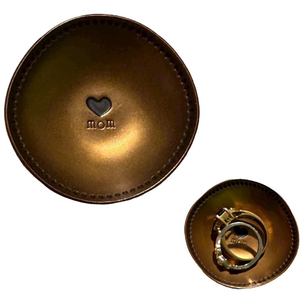 Natural Life Metal Bronze Ring Jewelry Trinket Dish with Heart Mom Engraved NWOT